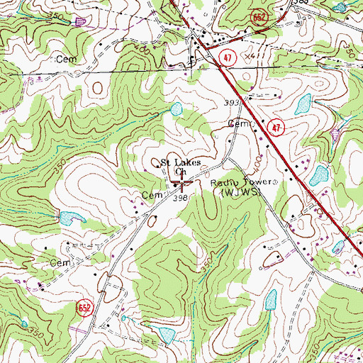 Topographic Map of Saint Lukes Church, VA