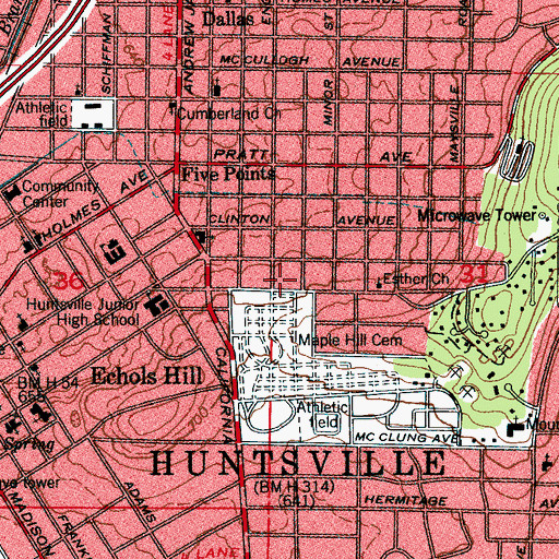 Topographic Map of Williams Chapel (historical), AL