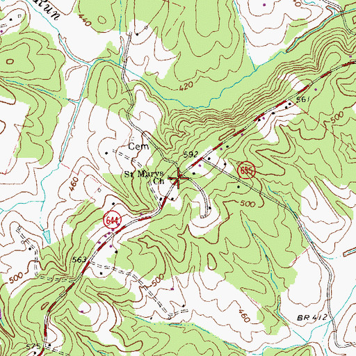 Topographic Map of Saint Marys Church, VA