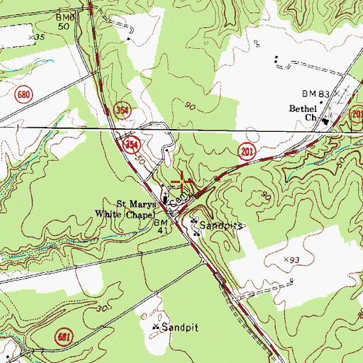 Topographic Map of Saint Marys White Chapel, VA