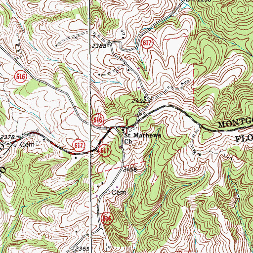 Topographic Map of Saint Mathews Church, VA