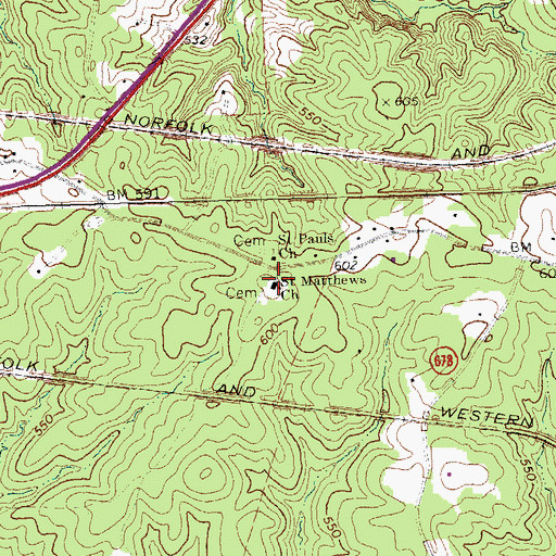 Topographic Map of Saint Matthews Church, VA