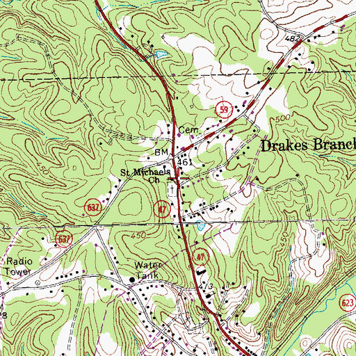 Topographic Map of Saint Michaels Church, VA