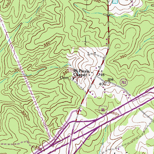 Topographic Map of Saint Pauls Chapel, VA
