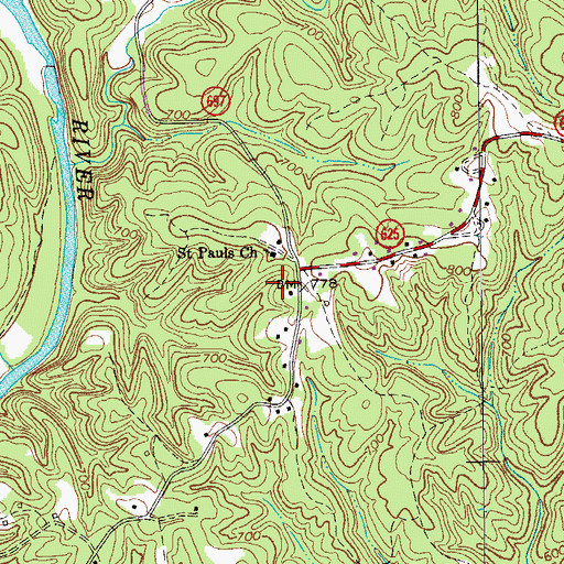 Topographic Map of Saint Pauls Church, VA