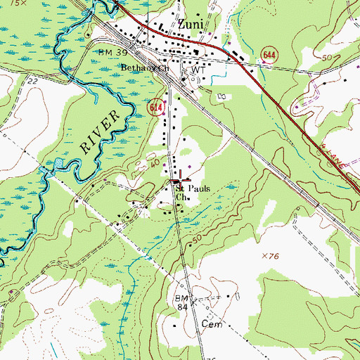 Topographic Map of Saint Pauls Church, VA