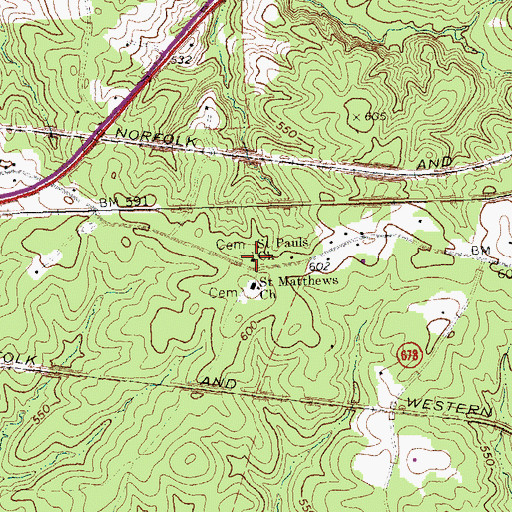 Topographic Map of Saint Pauls Church, VA