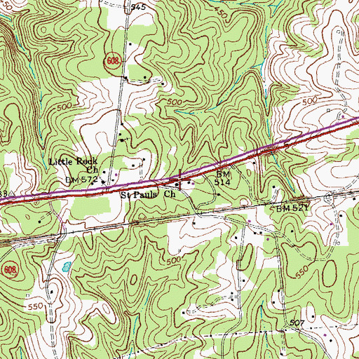 Topographic Map of Saint Pauls Church, VA