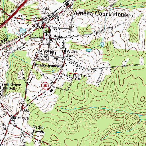 Topographic Map of Saint Pauls Church, VA
