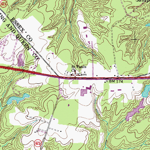 Topographic Map of Saint Pauls Church, VA