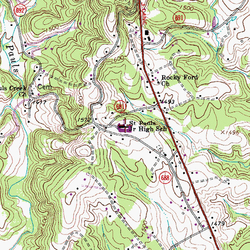 Topographic Map of Saint Paul School, VA