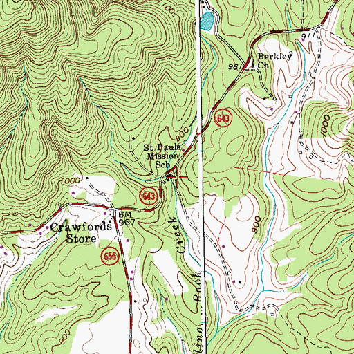 Topographic Map of Saint Pauls Mission School, VA