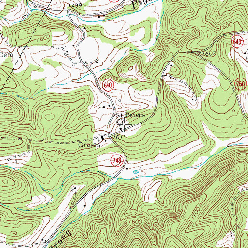 Topographic Map of Saint Peters Church, VA