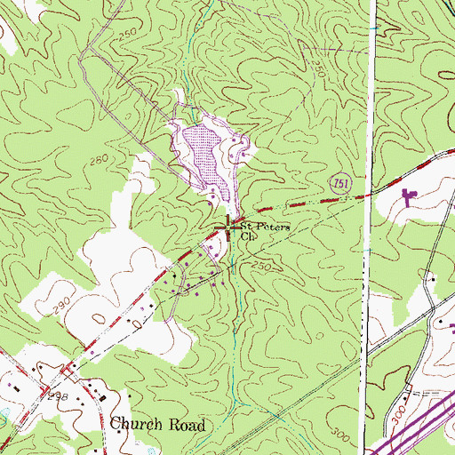 Topographic Map of Saint Peters Church, VA