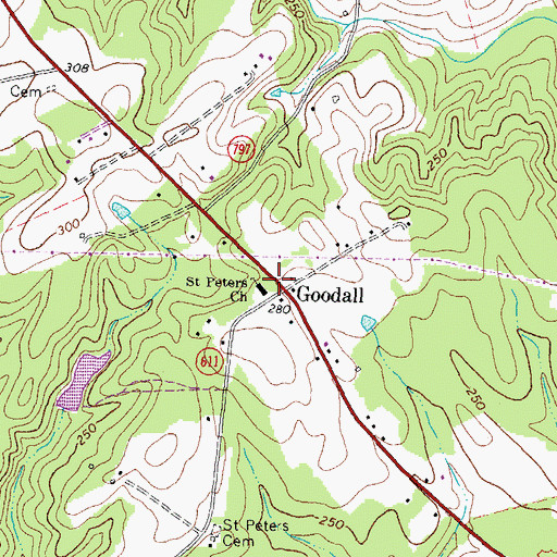 Topographic Map of Saint Peters Church, VA