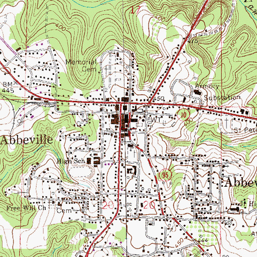 Topographic Map of Abbeville Methodist Church, AL