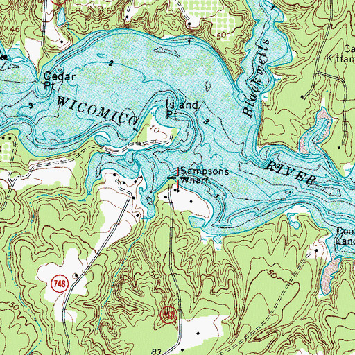 Topographic Map of Sampsons Wharf, VA