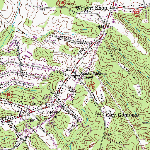Topographic Map of Sandy Bottom Chapel, VA