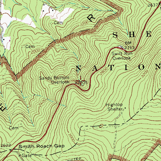 Topographic Map of Sandy Bottom Overlook, VA