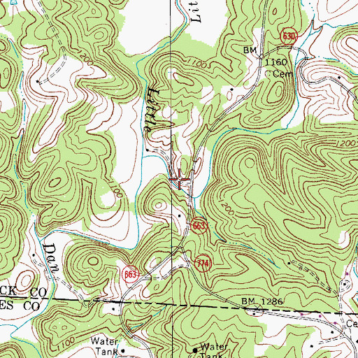 Topographic Map of Sandy Creek, VA
