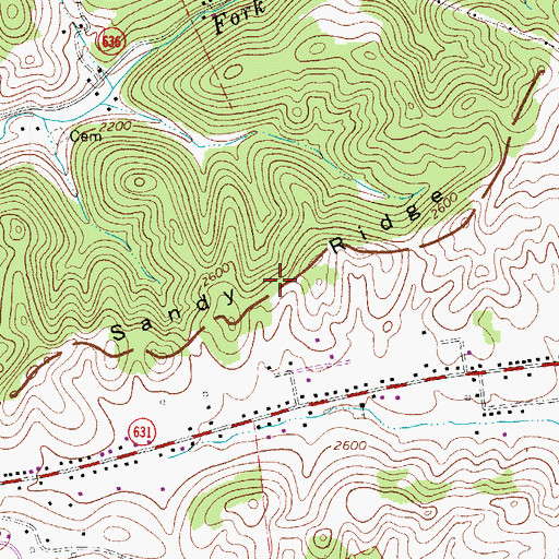 Topographic Map of Sandy Ridge, VA