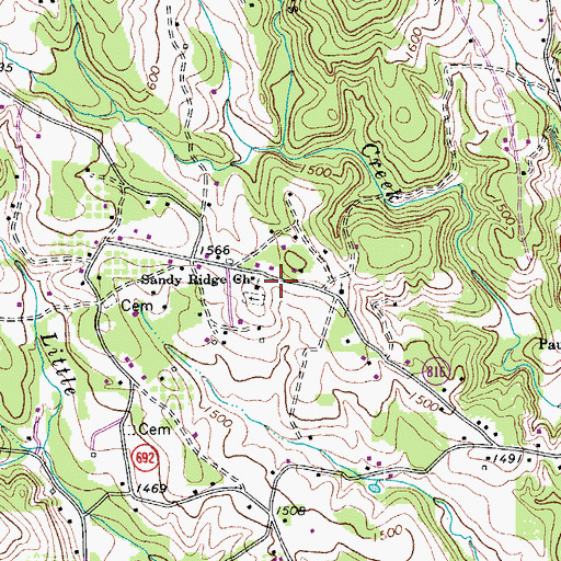 Topographic Map of Sandy Ridge Church, VA