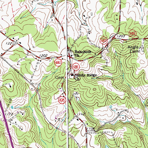 Topographic Map of Sandy Ridge Church, VA