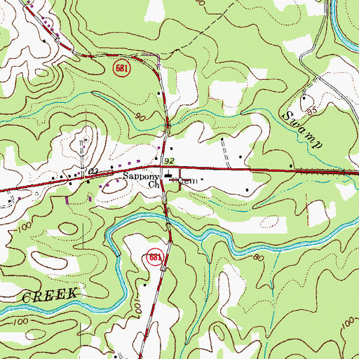 Topographic Map of Sappony Church, VA