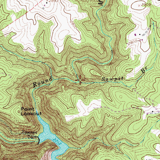 Topographic Map of Sawpit Branch, VA