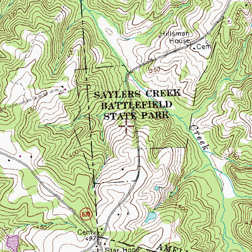 Topographic Map of Saylers Creek Battlefield State Park, VA
