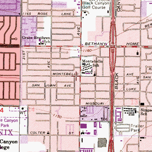 Topographic Map of Maryvale Shopping City, AZ