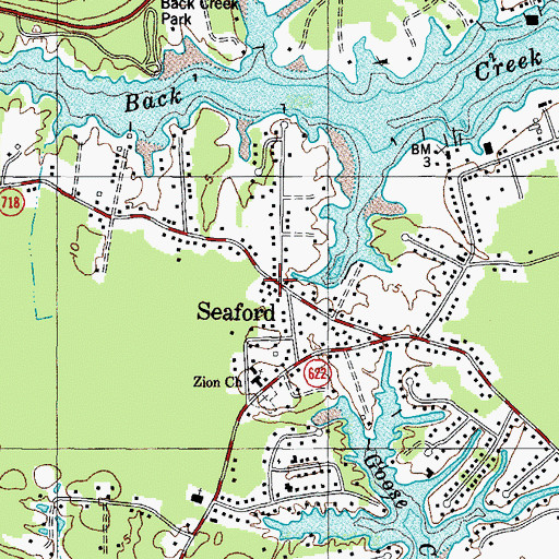 Topographic Map of Seaford, VA
