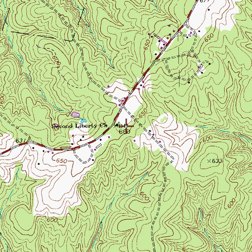 Topographic Map of Second Liberty Church, VA