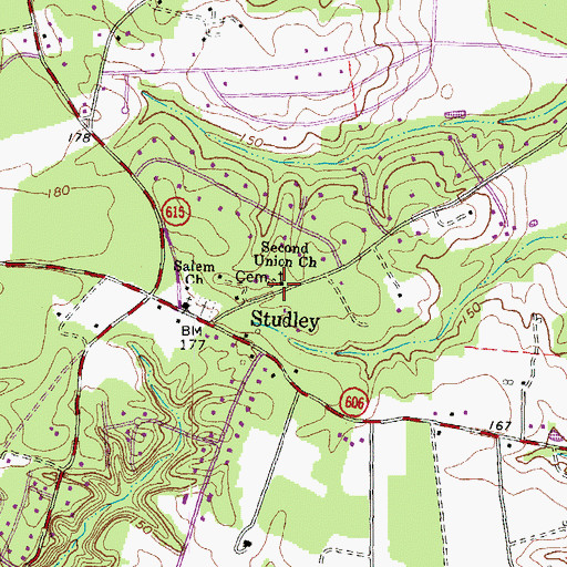 Topographic Map of Second Union Church, VA