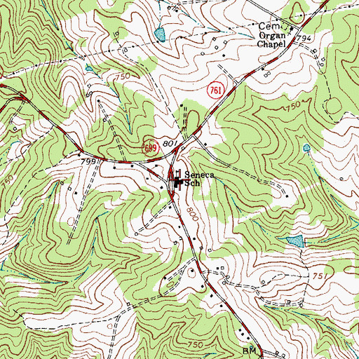 Topographic Map of Seneca School, VA