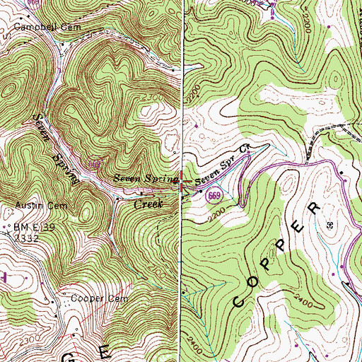 Topographic Map of Seven Spring, VA