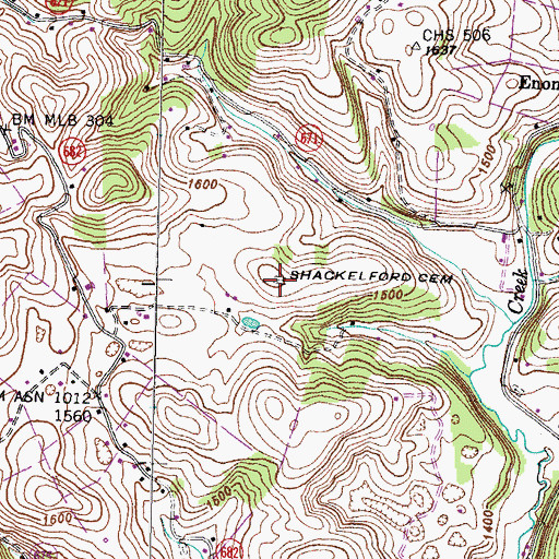 Topographic Map of Shackelford Cemetery, VA