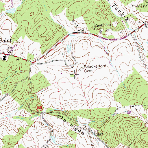 Topographic Map of Shackelford Family Cemetery, VA