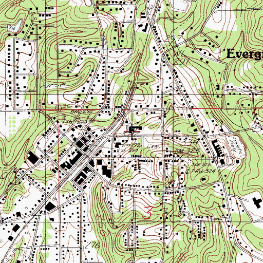 Topographic Map of Evergreen Elementary School, AL