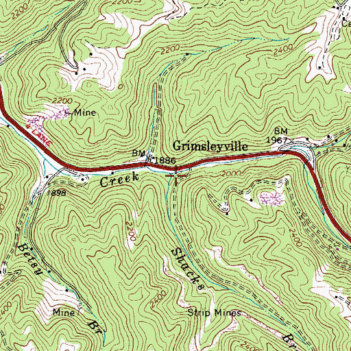 Topographic Map of Shacks Branch, VA