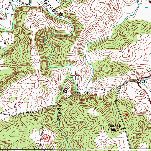 Topographic Map of Shady Branch, VA