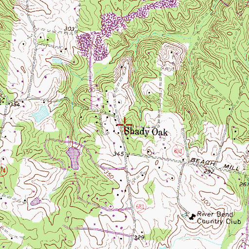 Topographic Map of Shady Oak, VA