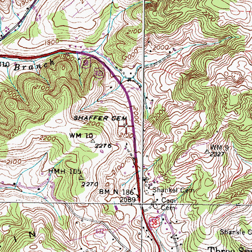 Topographic Map of Shaffer Cemetery, VA