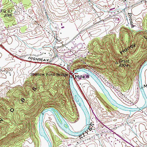 Topographic Map of Shallow Ford Bridge, VA