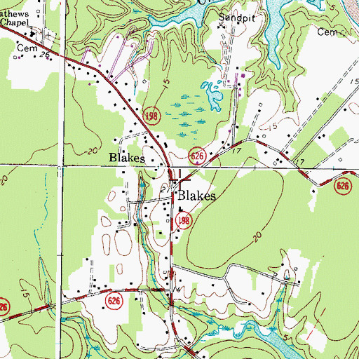 Topographic Map of Blakes, VA