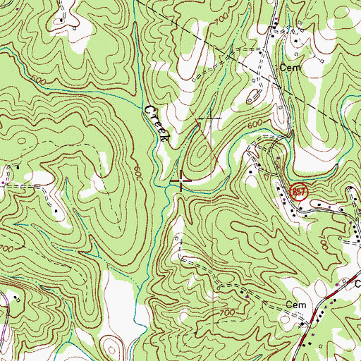 Topographic Map of East Branch Cascade Creek, VA