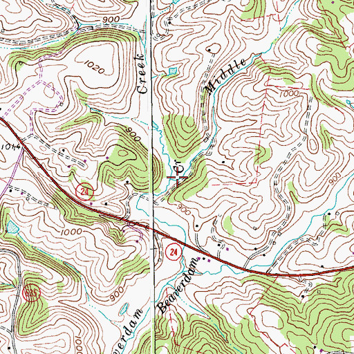 Topographic Map of Middle Fork Beaverdam Creek, VA