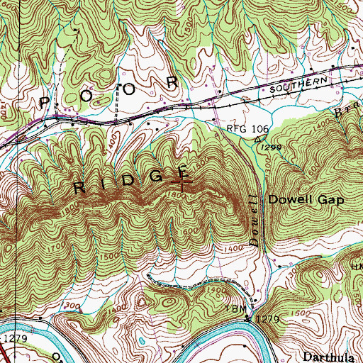 Topographic Map of Pine Ridge, VA