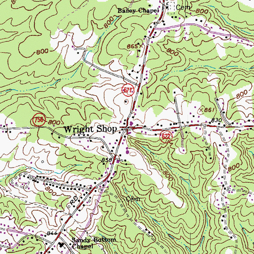Topographic Map of Wright Shop, VA
