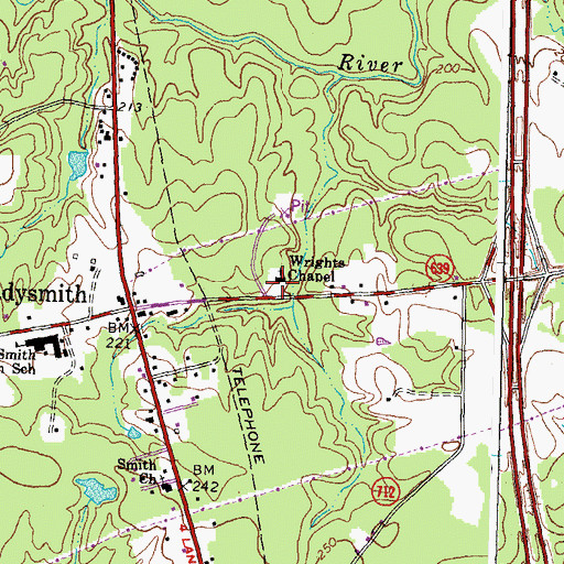 Topographic Map of Wrights Chapel, VA
